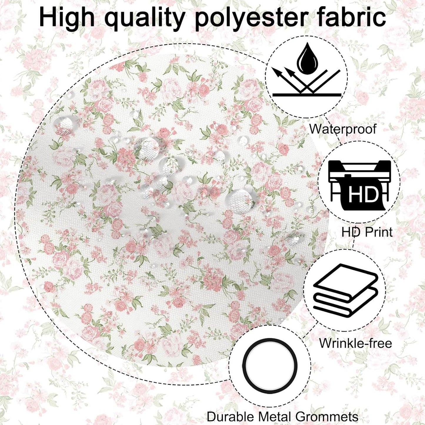 Mocsicka Floral Shower Curtain Pink Flowers Bathroom Shower Curtain Spring Pink Floral Waterproof Fabric Shower Curtains Bathtub Decor with 12 Hooks 72 X 72 Inch (Pink)
