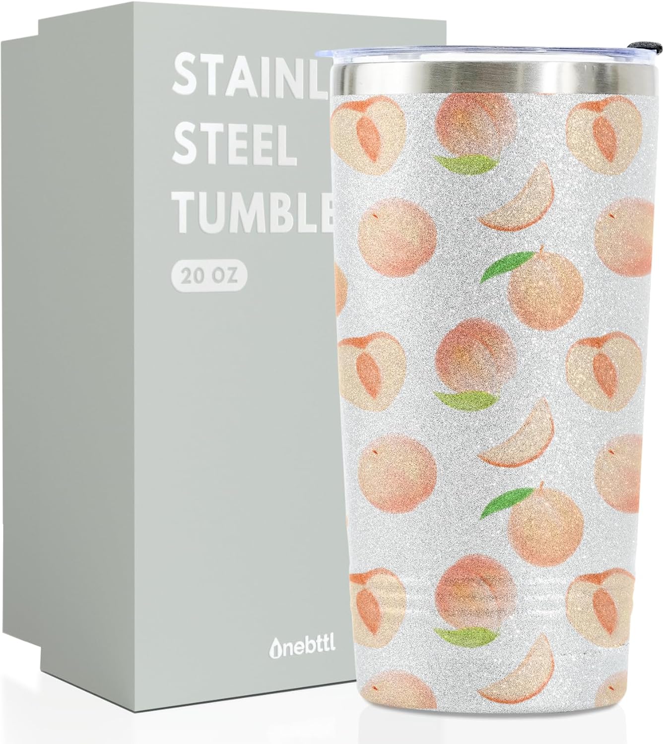 Onebttl Peach Gifts for Women/Girls, Unique Design Peach Glitter Tumbler with Lid & Straw, for Christmas, Birthday, Perfect Gifts for Peach Lovers, Cute Peach Lover Gift