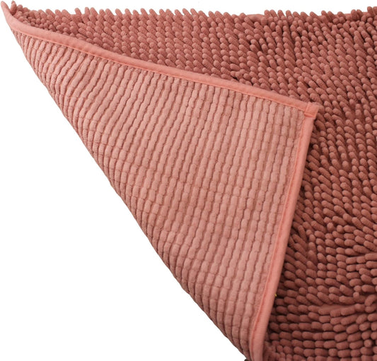 Dependable Industries inc. Essentials Luxury Butter Chenille Bath Mat Extra Soft and Absorbent Shaggy Noodle Shower Rug Non Slip Machine Washable 17" x 24" (Blush)