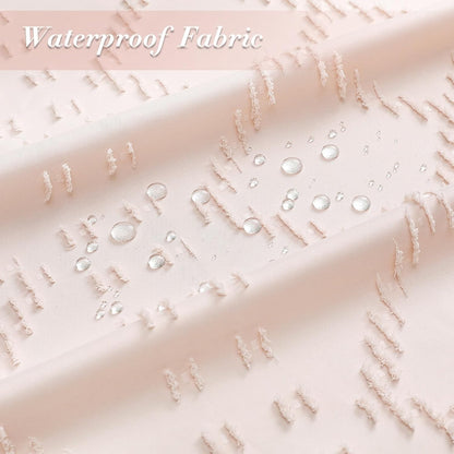 Boho Light Pink Woven Fabric Shower Curtain with Tassel 72 x 72 Modern Farmhouse Minimalist, Pink Bohemia Tufted Chevron Striped Chic Textured, Waterproof Cloth Curtain for Bathroom