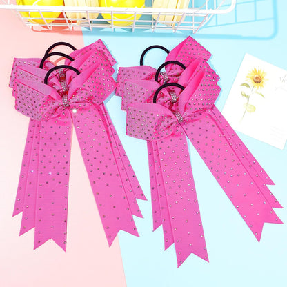 DEEKA 12 Count Pink Collegiate Style Cheer Bows with Rhinestones - Handmade Hair Accessories for Girls, Teens, Cheerleaders and Softball Players