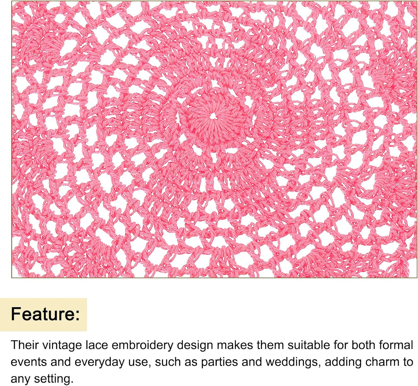 uxcell Lace Doilies, 4pcs 8" - Cotton Woven Round Crochet Coaster, Floral Design Fabric Handmade Placemat for Drink Wedding Party Decoration (Dark Pink)