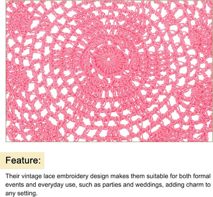 uxcell Lace Doilies, 4pcs 8" - Cotton Woven Round Crochet Coaster, Floral Design Fabric Handmade Placemat for Drink Wedding Party Decoration (Dark Pink)