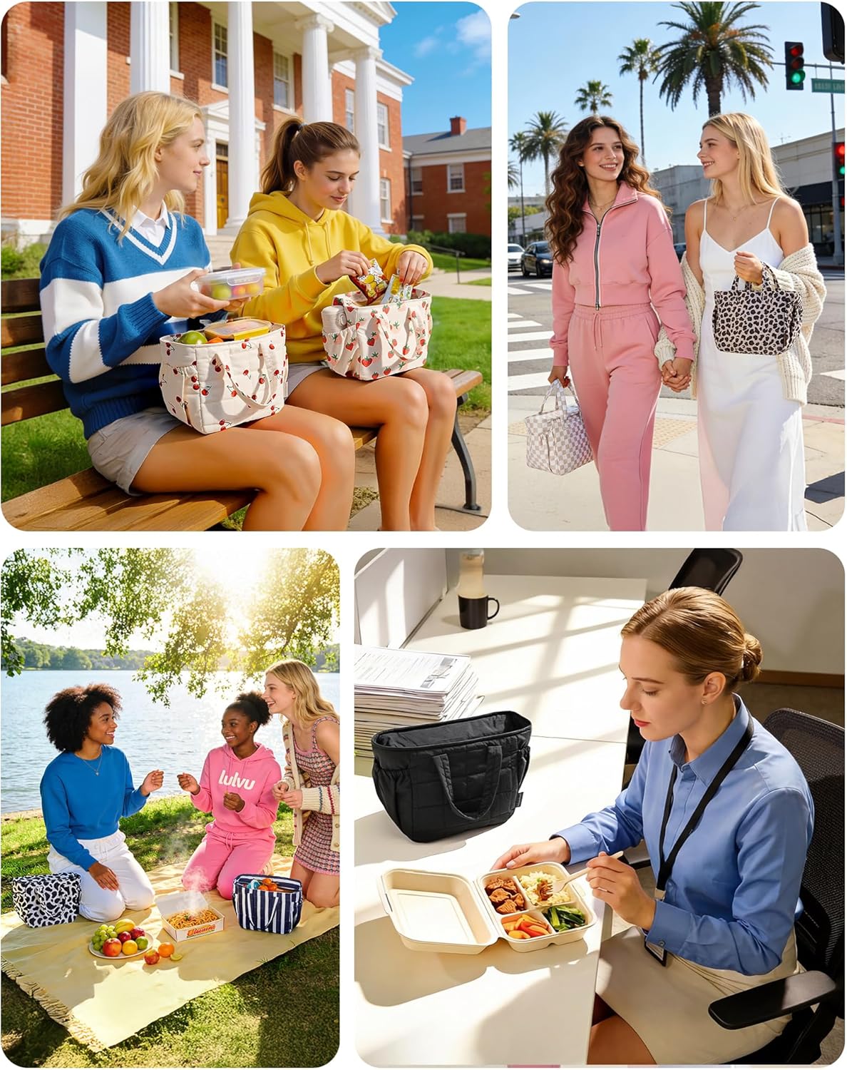 BAGSMART Lunch Bag for Women Small Cute Quilted Lunch Box Insulated Lightweight, Leakproof, Durable & Reusable Tote Bag for Work, Travel, Outdoor, Blush Pink