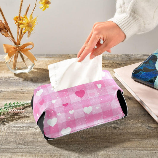 Tissue Box 1 pc Leather Tissue Box Cover 9.4 x 5.1 in Tissue Box Holder Rectangular Car Tissue Holder for Car Bathroom Living Room Decor and Accessories Pink Checkerboard Heart Speckle