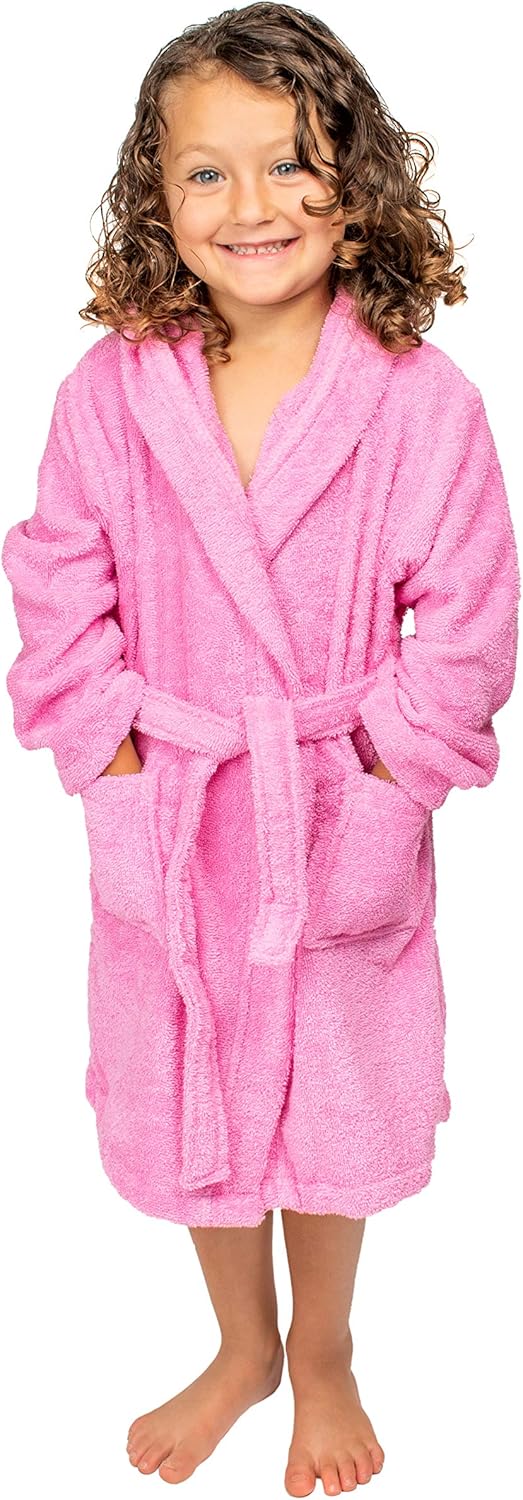 BAGNO MILANO Organic Turkish Cotton Kids Bathrobe, Soft Terry Cotton-Acrylic Hooded Towel Robe for Boys, Girls