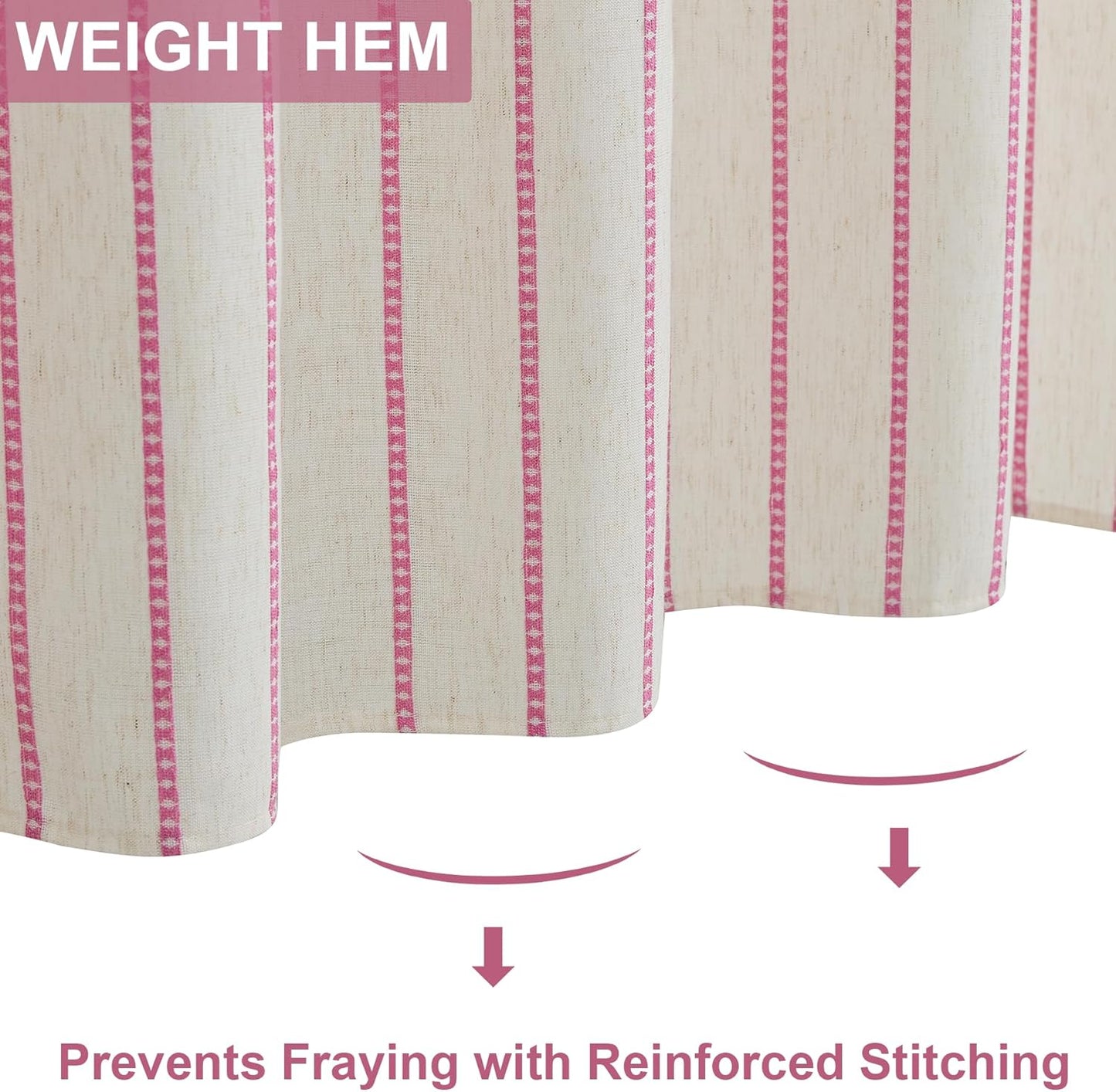 PROCIDA Pink Shower Curtain-Stripeddot Striped, 72x72 Inch Yarn Dyed Linen Blend Cloth Fabric Bathroom Curtain with 12 Metal Hooks, Bath Curtain for Modern Farmhouse Bathrooms