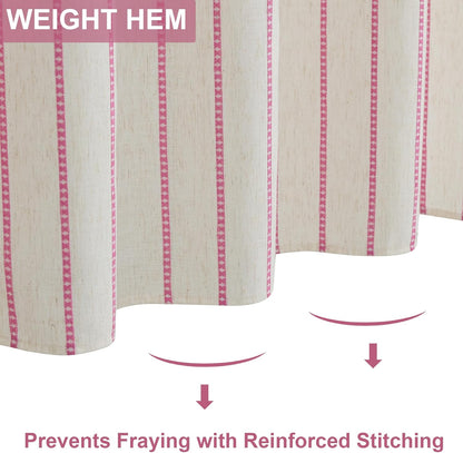 PROCIDA Pink Shower Curtain-Stripeddot Striped, 72x72 Inch Yarn Dyed Linen Blend Cloth Fabric Bathroom Curtain with 12 Metal Hooks, Bath Curtain for Modern Farmhouse Bathrooms