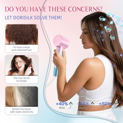 DORISILK Ionic Hair Dryer 110,000 RPM High Speed, Teen Girls Blow Dryer Professional for Salon Home Use, Portable Blowout Hair Dryers Lightweight with Nozzle Hot & Cold Selection for Women, Pink Blue
