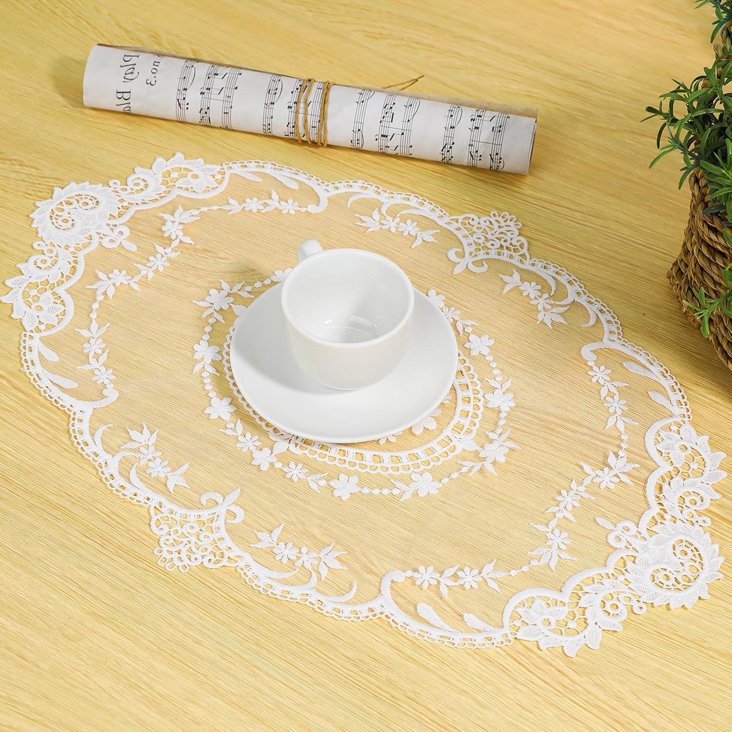 2 Pack Retro Lace French Crochet Doilies Table Placemats Handmade Solid White Embroidered Lace Farmhouse Placemats 12x16 inch Place Mats Cup Mat(Style 4)