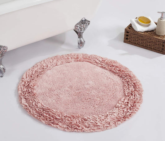 Better Trends Premium Bathroom 30” Round Mat 100% Cotton, Water Absorbent Non-Slip Backing, Machine Washable for Bathroom, Tub, and Shower Use, Pink Shaggy Border Collection