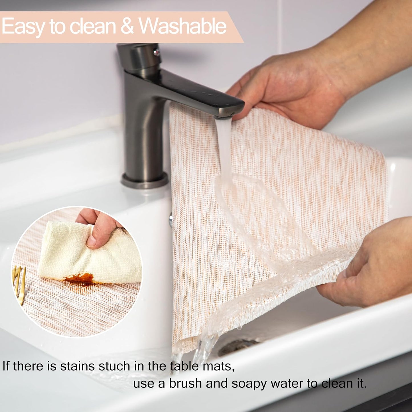 Vinyl Placemats Set of 8, Easy Clean Woven Vinyl Placemats for Dining Table, Indoor/Outdoor Place Mats, Washable PVC Table Mats, Pink
