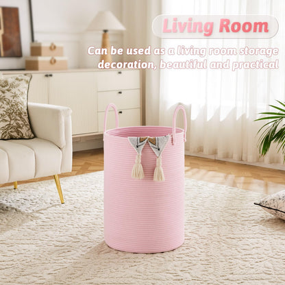 Artfeel Laundry Basket,Woven Cotton Rope Laundry Hamper,60L for Decorative Storage of Dirty Clothes,Toys and Blankets in Bathroom,Baby Room and Living Room
