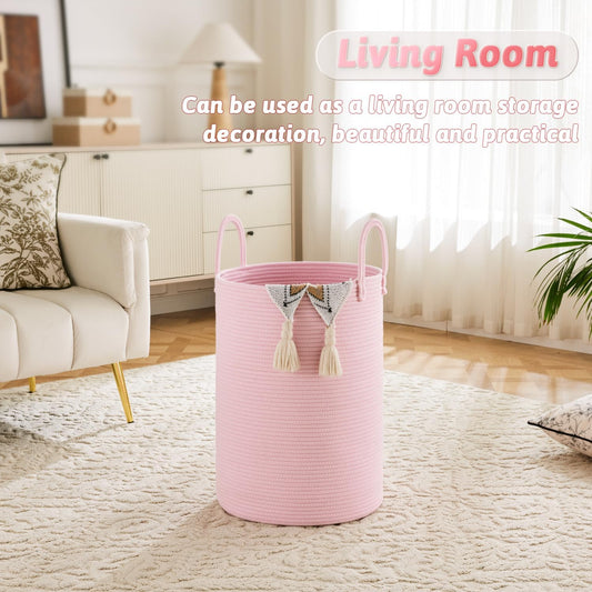 Artfeel Laundry Basket,Woven Cotton Rope Laundry Hamper,60L for Decorative Storage of Dirty Clothes,Toys and Blankets in Bathroom,Baby Room and Living Room