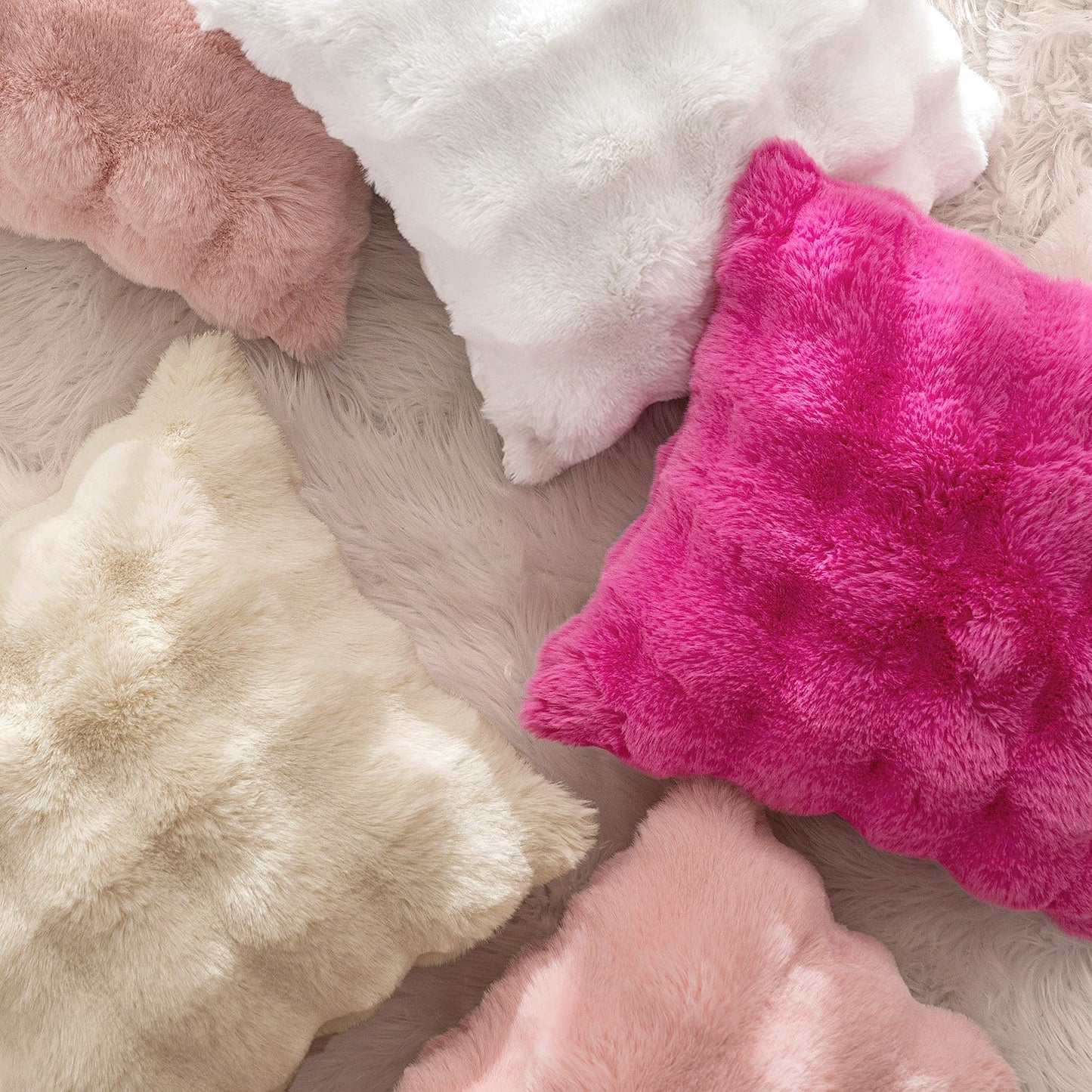 MIULEE Faux Fur Pillow Covers Thick Soft Plush Lumbar Throw Pillows Luxury Spring Valentines Day Home Decor for Couch Bed Chair Bedroom Living Room Sofa,12x20 Inch Pack of 2 Light Pink