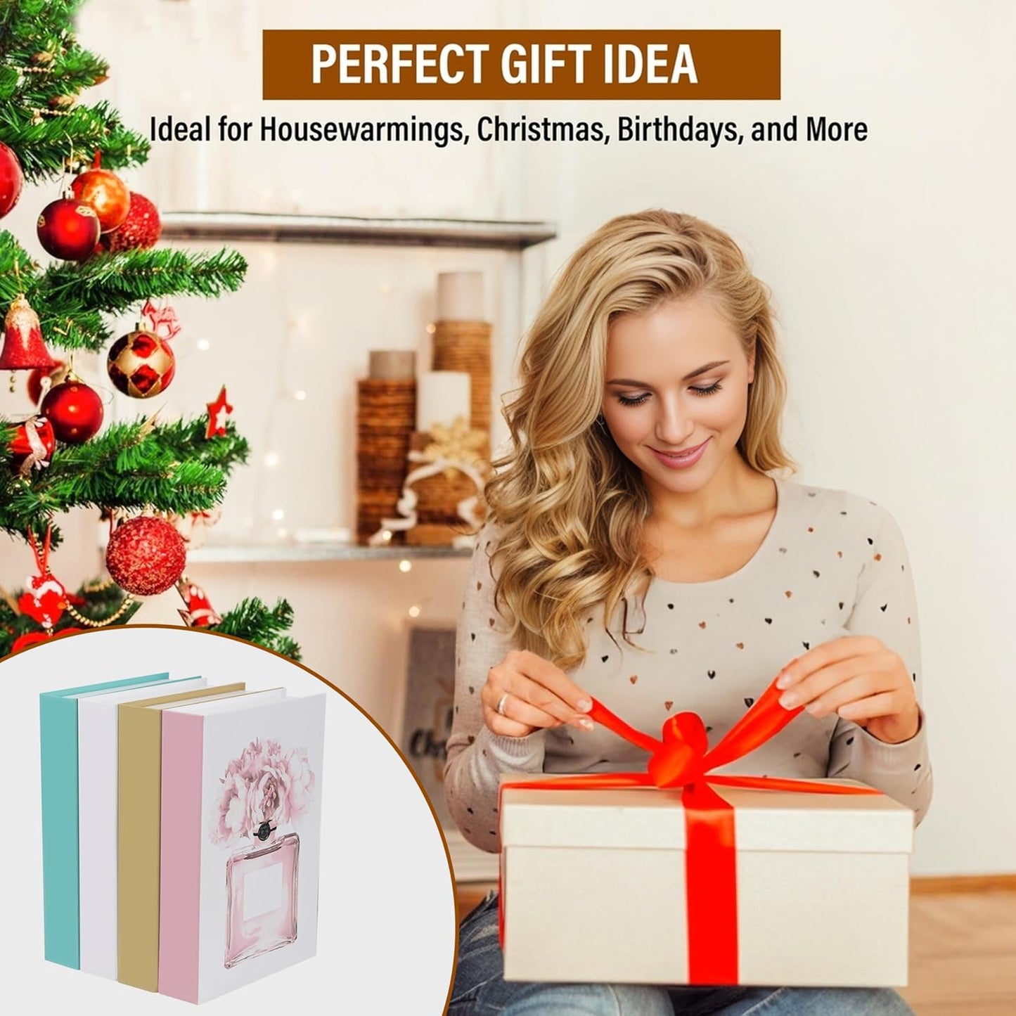 PROBENEX Blush Large | 4 PCS Faux Decorative Books for Home Decor | Not Real Books (Cardboard Boxes) | Coffee Table, Bookshelf & Shelf Styling Display Props for Living Room, Office