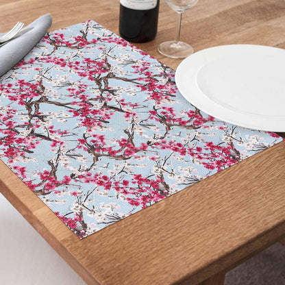 Spring Flowers Placemats Set of 4, Washable PVC Kitchen Table Mats Place Mats, Chinese Pink Peach Blossoms Branches Woven Vinyl Placemat for Dining Table, 13" x 19"