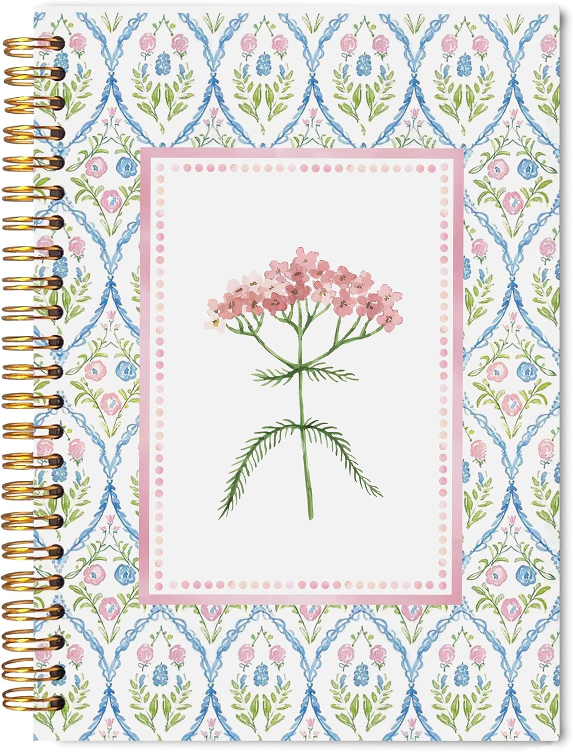 Welshower Pastel Pink Blue Floral Spiral Notebook Journal, Aesthetic Wildflower Notebook, Nature Flower Botanical Journal, Cute Girly Notebooks for Women, 5.5x8.3 Inch