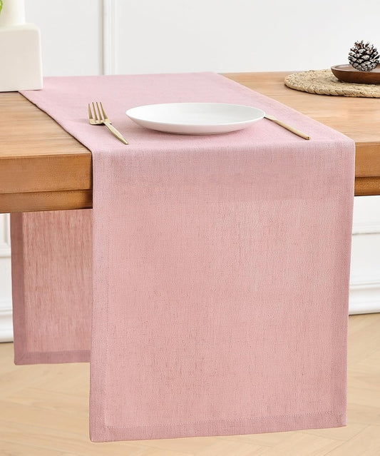 Wracra Linen Table Runner, Burlap Pink Table Runners 90 Inches Long | Rich Woven Linen Blend Fabric, Machine Washable, Rustic Farmhouse Handcrafted Table Runner for Dresser Dining Table Decor
