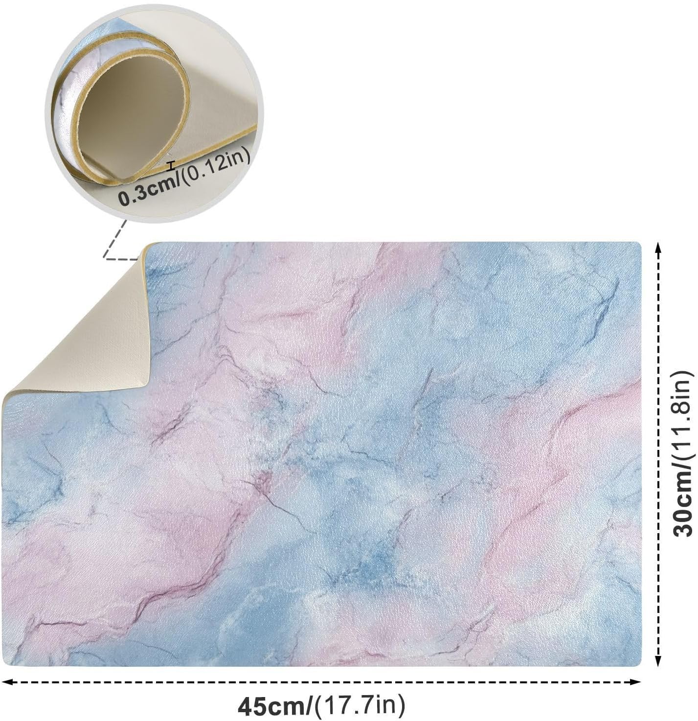 Pink and Light Blue Marble Texture Decorative Coffee Mat for Kitchen Leather Absorbent Coffee Machine Accessories for Countertop