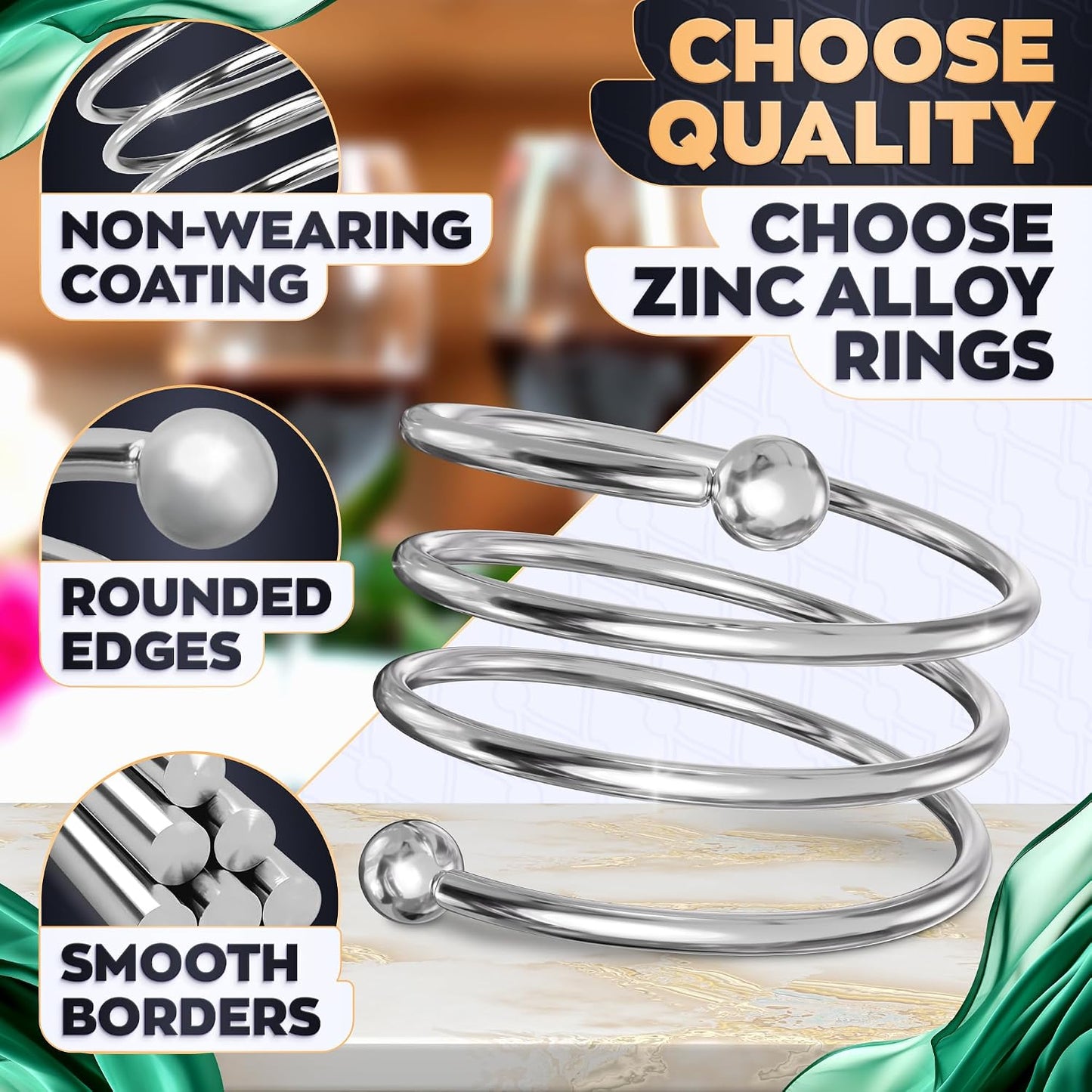 Silver Napkin Rings Set of 8 – Elegant Napkin Ring Holders, Sturdy Metal Holiday Table Decor for Weddings, Parties and Family Dinners, Great Kitchen Gifts Idea, Graduation Table Decorations for Events