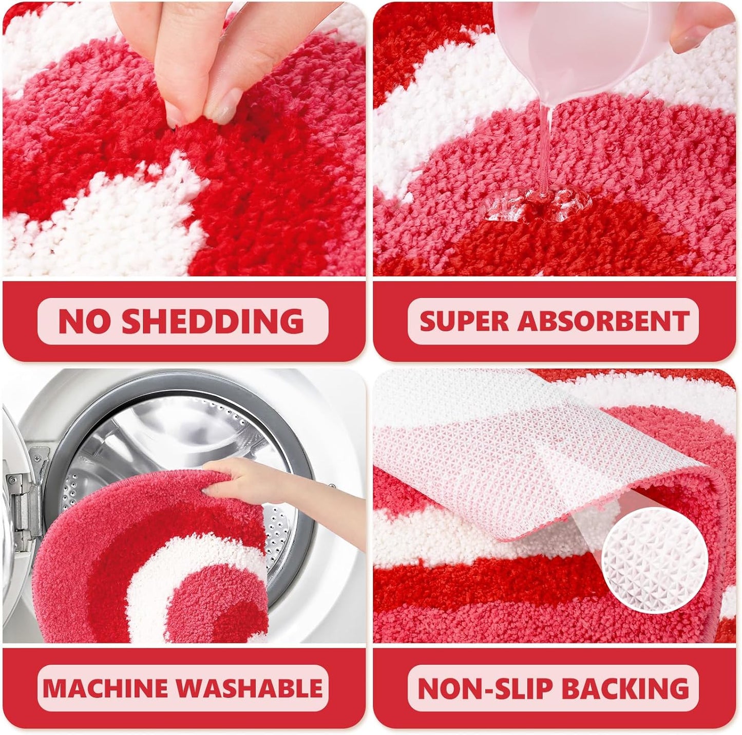 JarThenaAMCS 2 Pcs Valentine Heart Bath Mat Pink Red Heart Shaped Bathroom Rug Non Slip Absorbent Tufted Shower Rug Front Door Mat for Home Room Entrance, 19.6 x 23.6 Inch