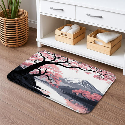 Cherries Blossom Art Quick Dry Bath Mat, Elegant Peach Floral Non Slip Shower Mat, Spring Memory Foam Washable Bath Rugs for Bathroom Toilet Restroom Decorative 20x32 Inch