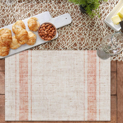 Modern Minimalist Line Decorative Placemats Set of 4 Heat-Resistant Non-Slip Kitchen Table Mats Khaki Woven Rectangle Placemats for Dining Table 18"x12" Washable, Pink Stripe