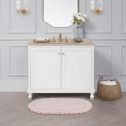 Laura Ashley Eloise 100% Cotton Oval Bath Mat with Crochet Border, Soft & Absorbent, Light Pink 21" x 34" Bathroom Rug