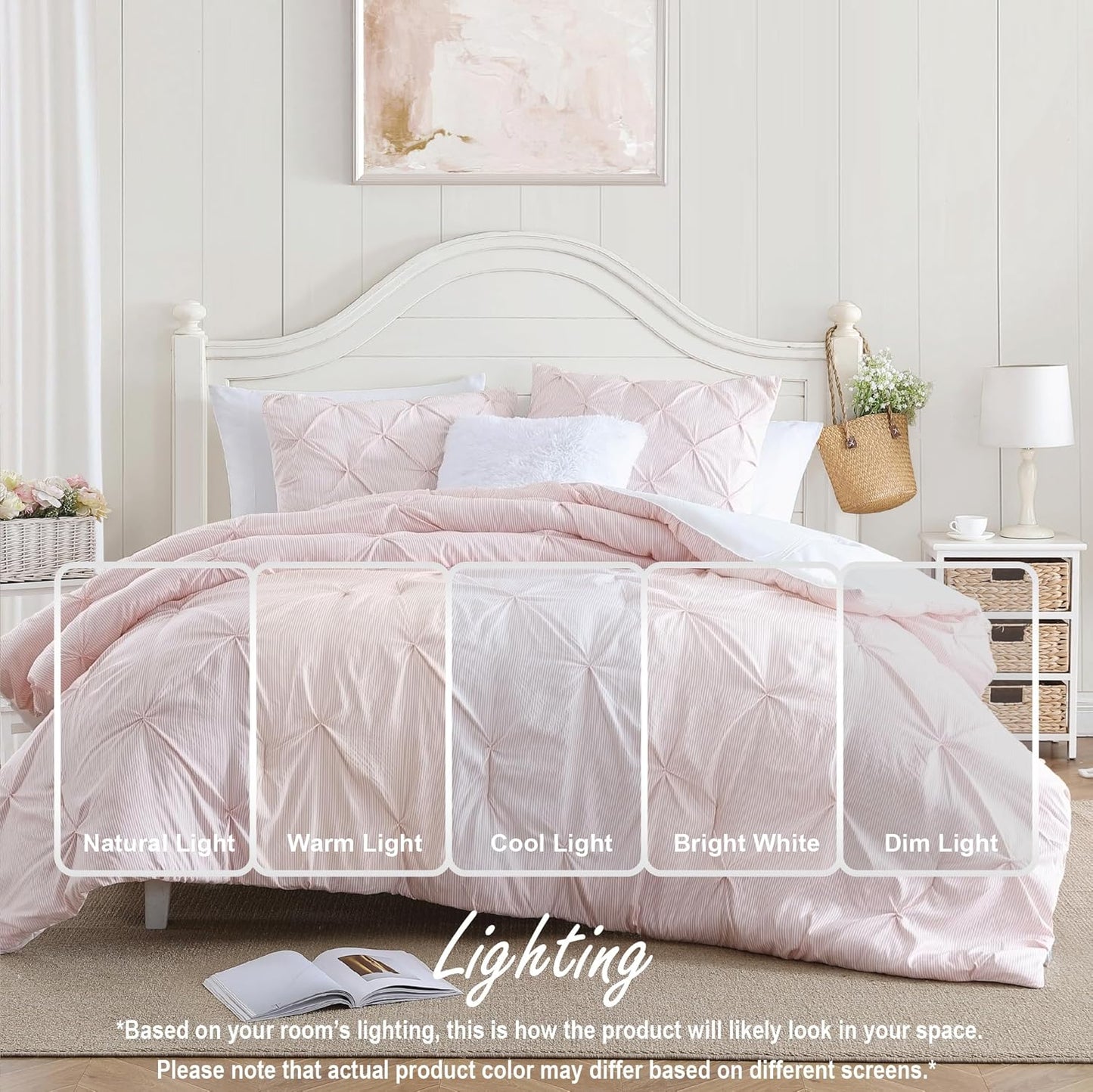 Swift Home Pinstripe Twin/Twin XL Peach Pink Comforter Set - Classic Pintuck Bedding Set - 2 Pieces Bed Linen, 1 Comforter and 1 Pillow Sham