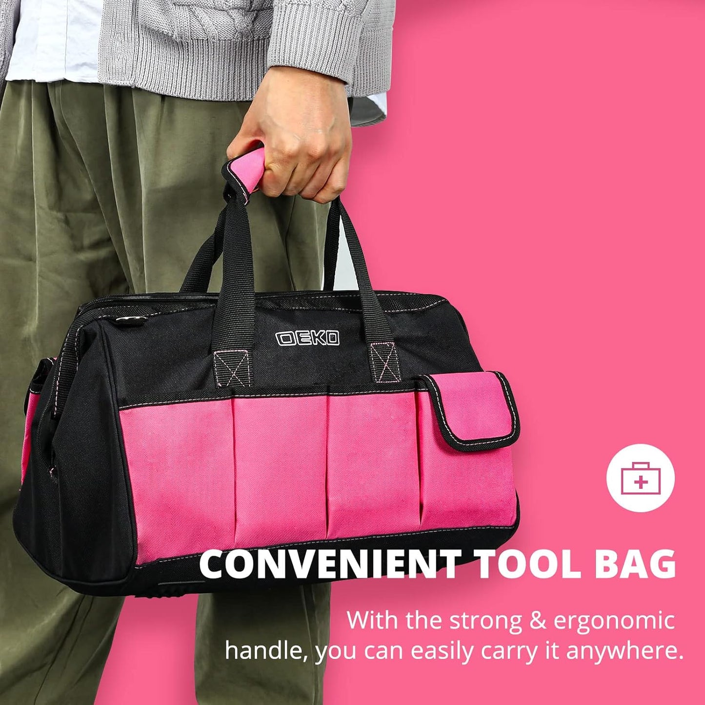 DEKOPRO Pink Tool Set for Women Ladies Girls, 226-Piece Household Hand Tool Kit with Wide Mouth Open Storage Tool Bag for DIY, Home and Equipment Maintenance