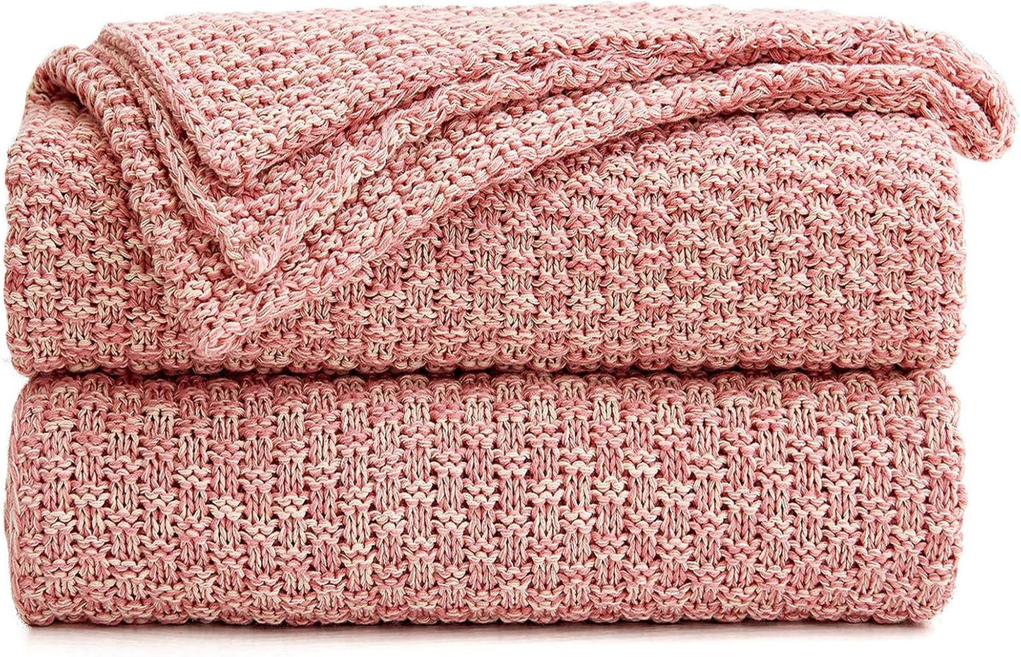 Longhui bedding 100% Cotton Knitted Throw Blanket – Pink, Soft & Cozy, Machine Washable, 60"x80" – Perfect for Living Room, Couch, Sofa, Bed or Travel