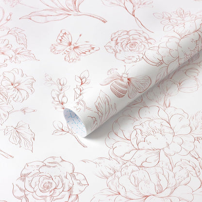 CiCiwind Floral Peel and Stick Wallpaper Pink and White Contact Paper Boho Wall Paper Modern Removable Self Adhesive Butterfly Wallpaper for Bedroom Bathroom Cabinets 17.3"×78.7"