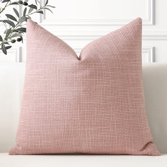 OTOSTAR Linen Throw Pillow Cover Set of 1 Decorative Square Pillowcases Cushion Covers 18x18 Inch for Home Decor Sofa Bedroom Car 45 x 45CM Pink