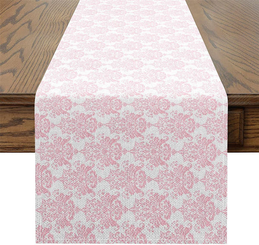 Castle Fairy Baroque Boho Table Runner Vintage Gothic House Decorations Indoor Outdoor Party Supply Damask Home Kitchen Dining Decor Dresser White Pink,72 x 13 Inch