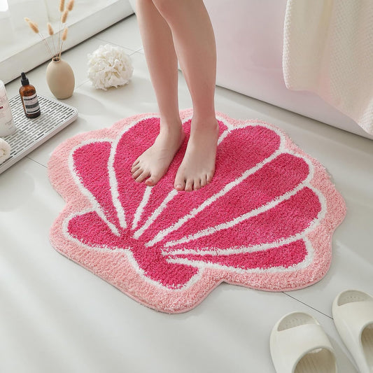 YRXRUS Seashells Bathroom Rug, Pink Bathroom Rugs, Ocean Decor Shell Bath Mat Gifts, Cute Seashell Shaped Bath Rugs for Sea Room Decor, Machine Washable & Non-Slip Bath Mat, 22x26 Inch