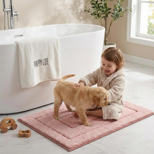 GRANNY SAYS Bathroom Rugs and Mats, 16" x 24" Non-Slip Bath Mat for Bathroom, Super Soft Absorbent Microfiber Bath Rug, Machine Washable and Dry, Small Pink Rug for Shower, Tub and Bath Floor