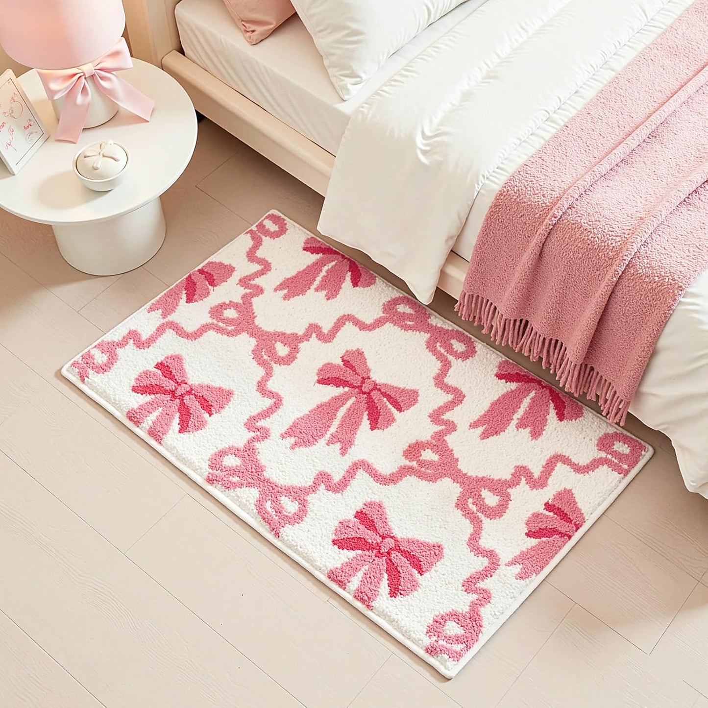 Lindameler Pink Bow Bathroom Rugs Coquette Cute Bath Mat Non Slip Absorbent Bow Bath Mat Washable 16 X 24 inch Bathroom Mats for Front Door, Bedroom, Living Home Decor