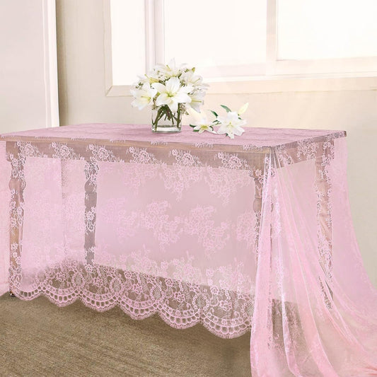 B-COOL 5 Pieces Vintage Lace Tablecloth Rectangle 60x120 Inches Long Pink Embroidered Table Cloths for Rustic Wedding Parties Decor