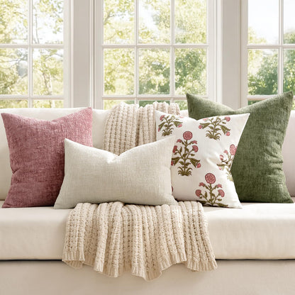 MIULEE Decorative Throw Pillow Covers 18x18 Pack of 2 Blush Pink Spring Couch Pillow Covers Soft Cozy Textured Chenille Pillowcases for Home Decor Sofa Living Room Cushion Bedroom