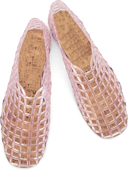 Jelly Mesh Ballet Flats for Women Clear Hollow Jellies Flat Sandals Round Toe Slip On Beach Balleria Flat Shoes