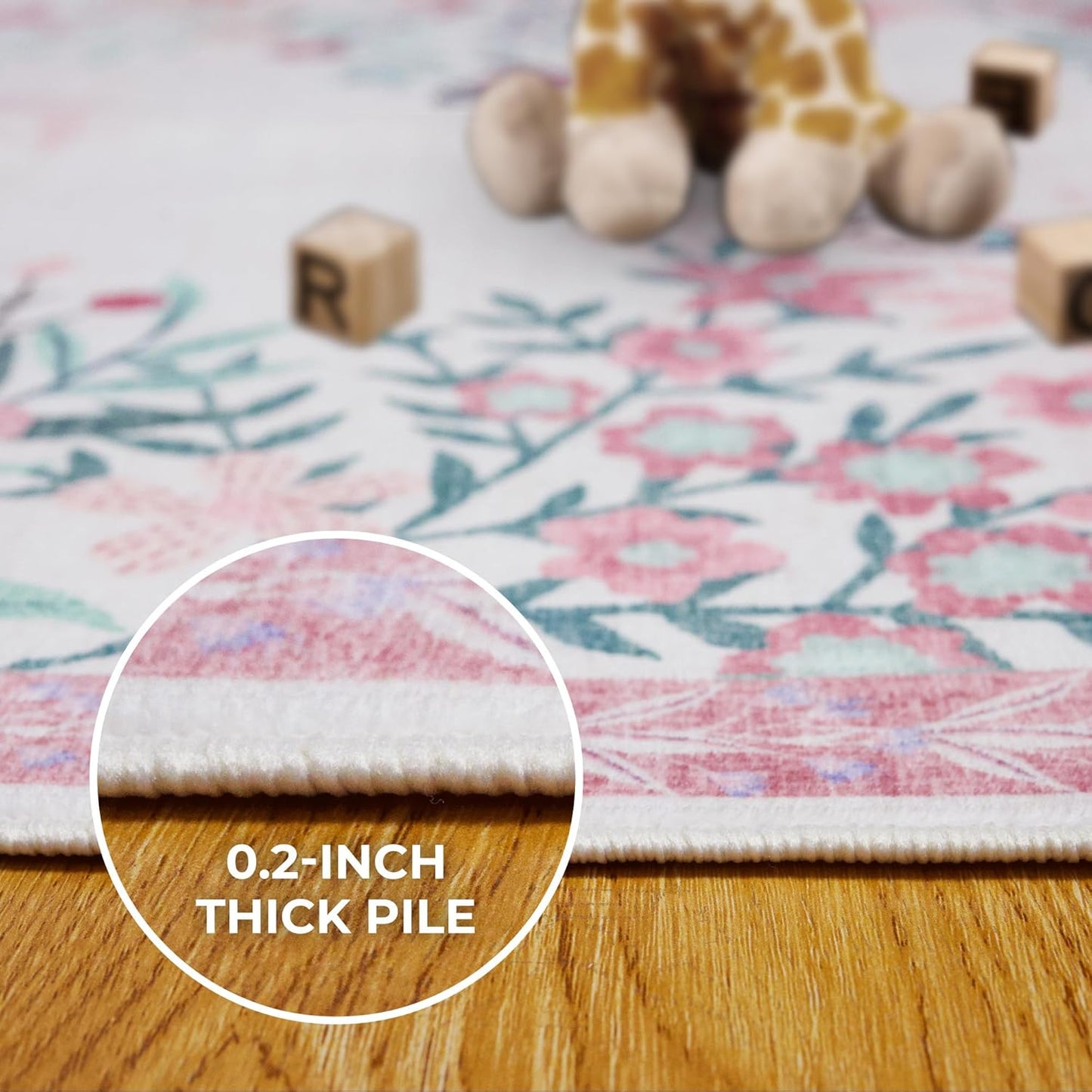 3x5 Area Rug Pink Pastel, Floral Rugs for Living Room, Lightweight Non Slip Washable Rug, Indoor Low Pile Boho Design Rugs for Bedroom Living Room Dining Room Pink Pastel