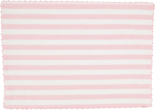 Saro Lifestyle Classic Striped Whipstitch Pom Pom Placemat (Set of 4), Pink, 14"x20"