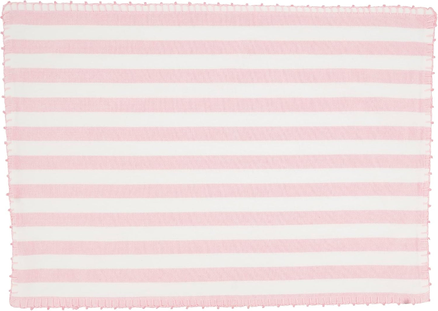 Saro Lifestyle Classic Striped Whipstitch Pom Pom Placemat (Set of 4), Pink, 14"x20"