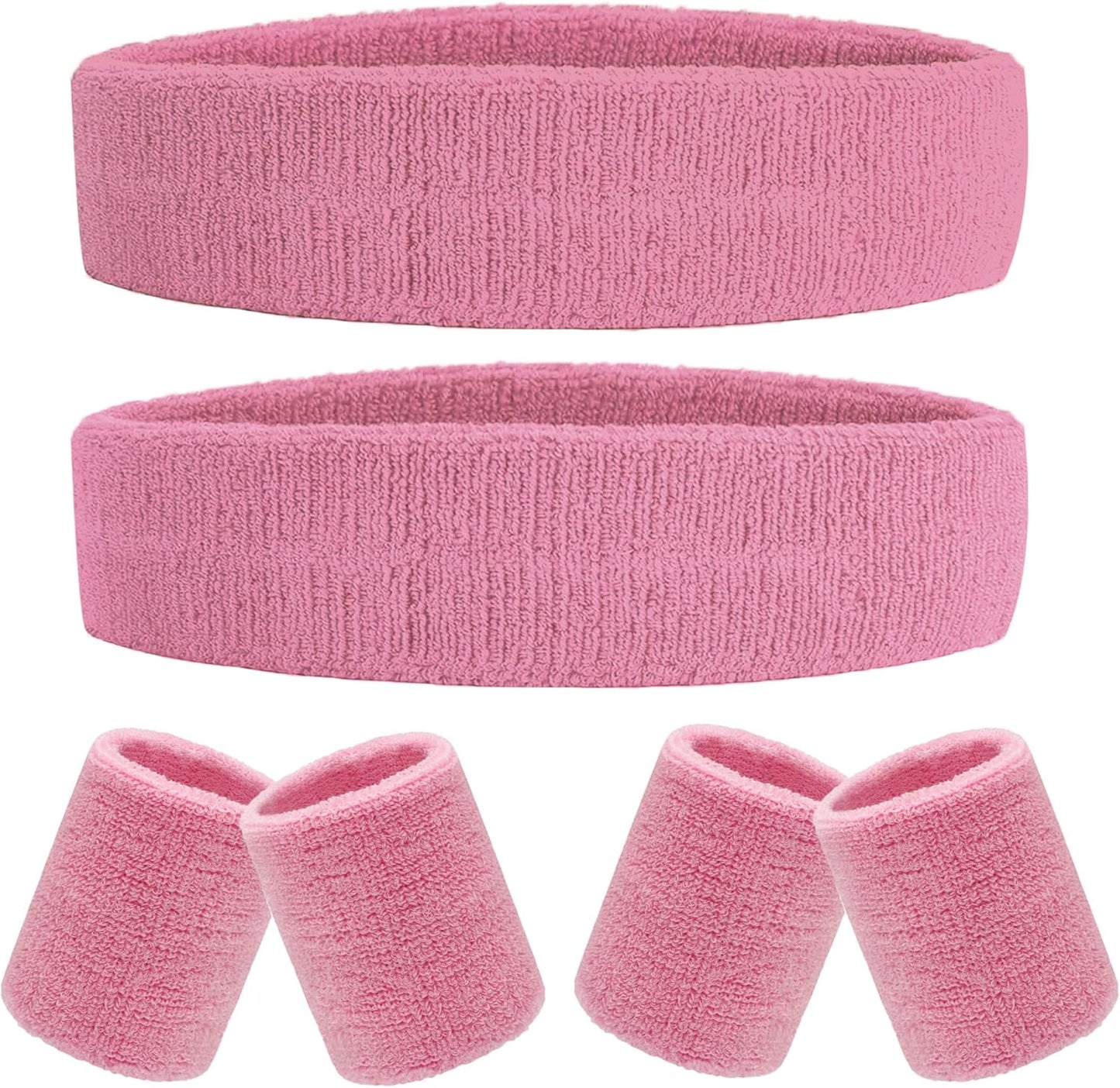 6 Pieces Sweatband Set Sports Headband Wristband Set, Moisture Wicking Athletic Sweatbands 4 Wrist Sweatband and 2 Headbands, Terry Cloth Sweat Absorbing Head Band for Workout