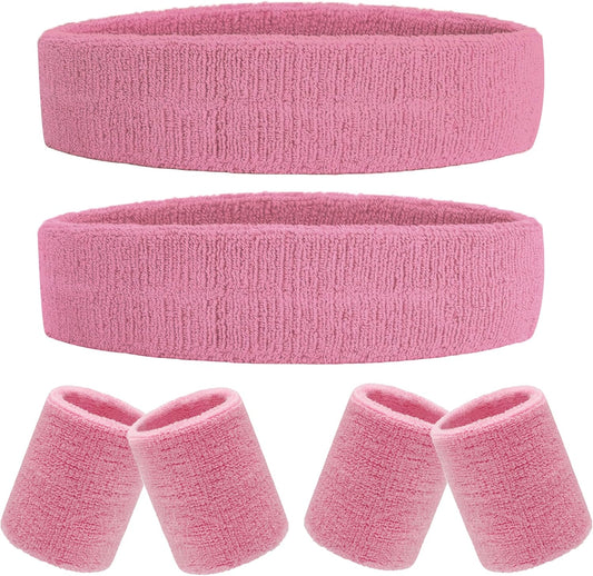 6 Pieces Sweatband Set Sports Headband Wristband Set, Moisture Wicking Athletic Sweatbands 4 Wrist Sweatband and 2 Headbands, Terry Cloth Sweat Absorbing Head Band for Workout