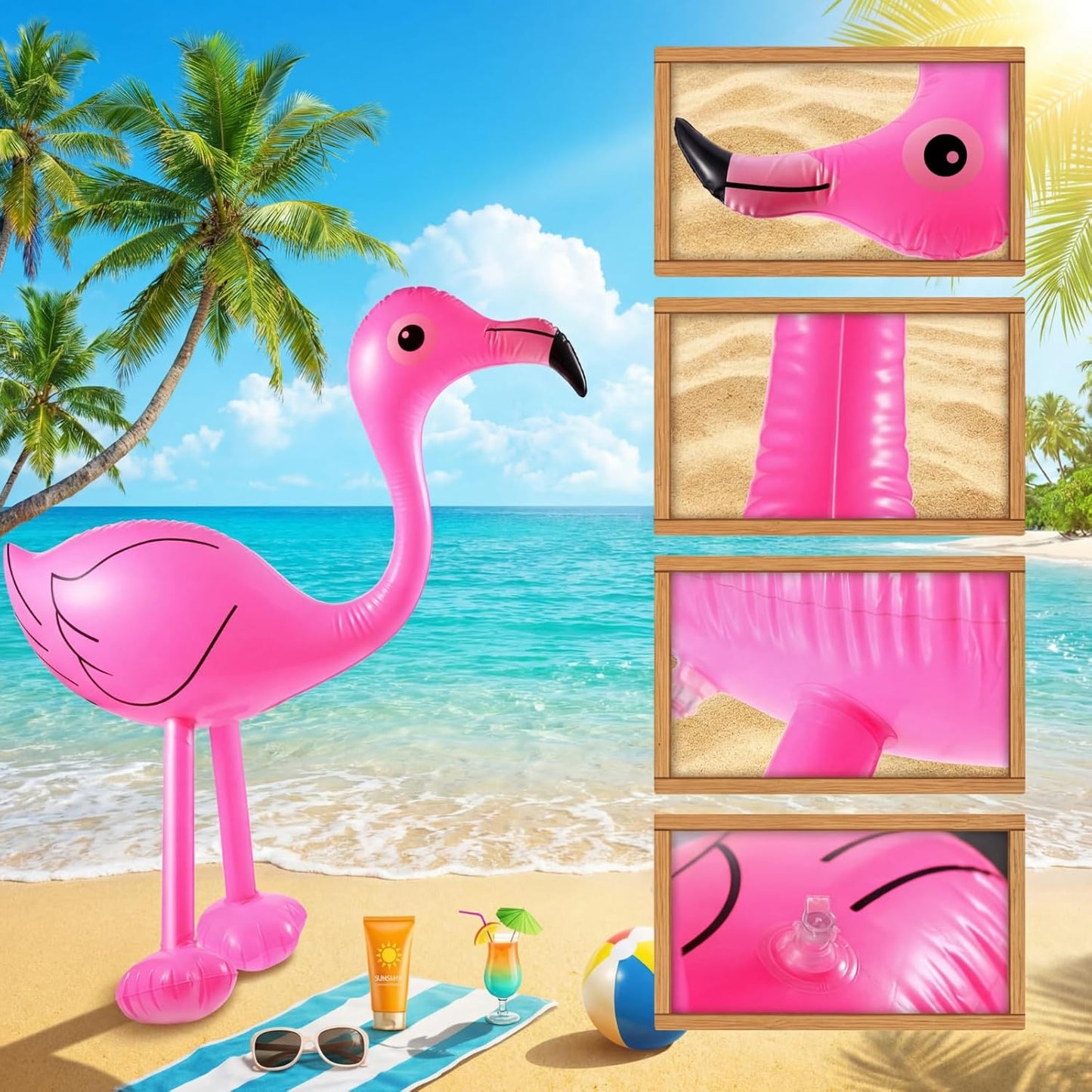 Yaomiao 6 Pieces Flamingo Pool Party Decorations, 22'' Inflatable Pink Flamingos Props Toys for Tropical Hawaiian Luau Birthday, Bachelorette Summer Beach Pool Decor, Yard Lawn Party Supplies