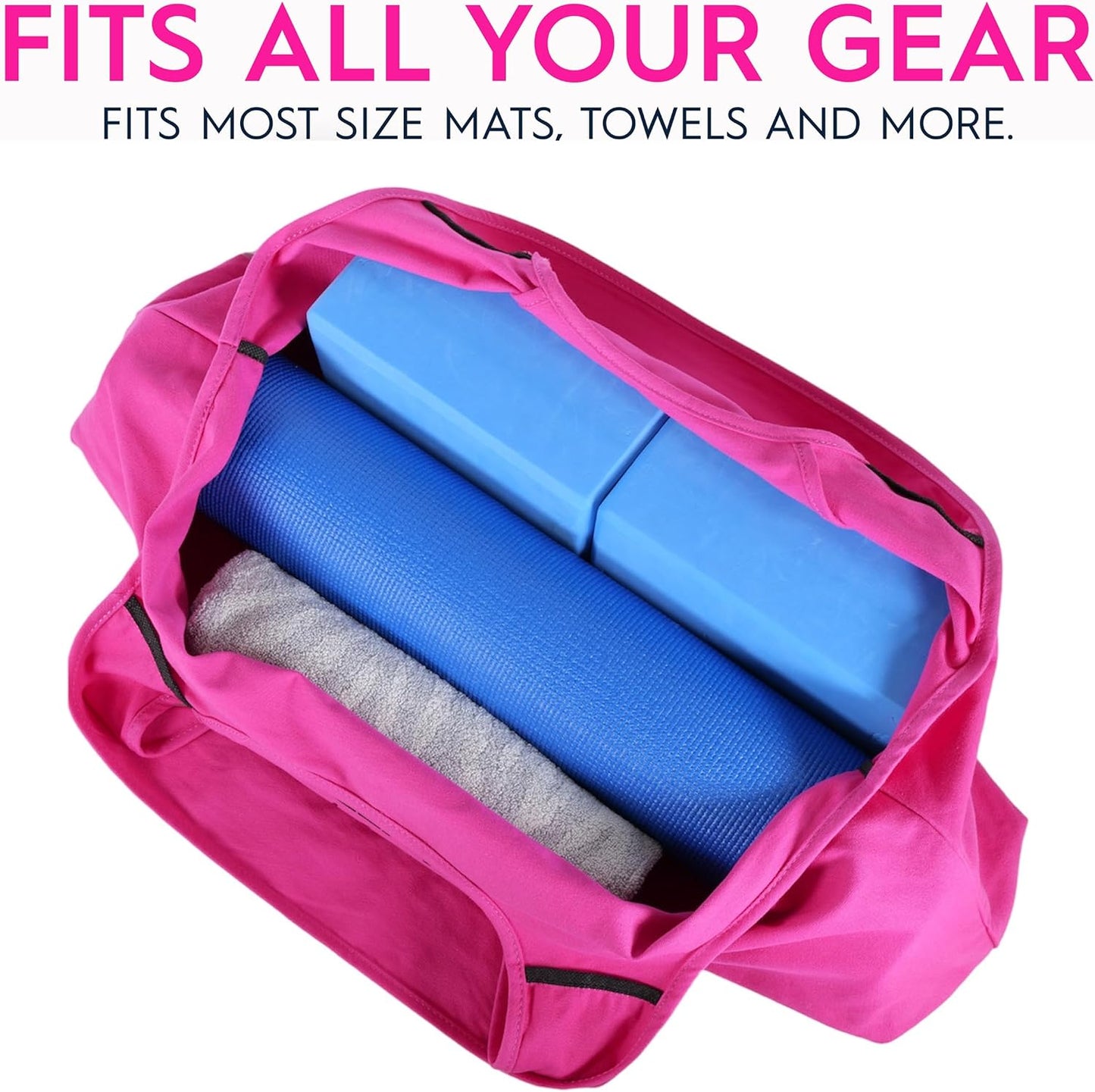 Wild Essentials Yoga Bag, Exercise, Tote, Large Carrier, Shoulder Strap, Inner Pocket, Fits Most Mats, Recycled Cotton Canvas