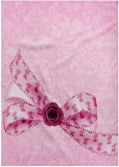 3dRose Pink Roses Bow on Pastel Pink Grunge Damask Background 22x30 Bath Hand Pool Towel