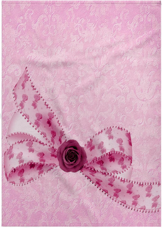 3dRose Pink Roses Bow on Pastel Pink Grunge Damask Background 22x30 Bath Hand Pool Towel